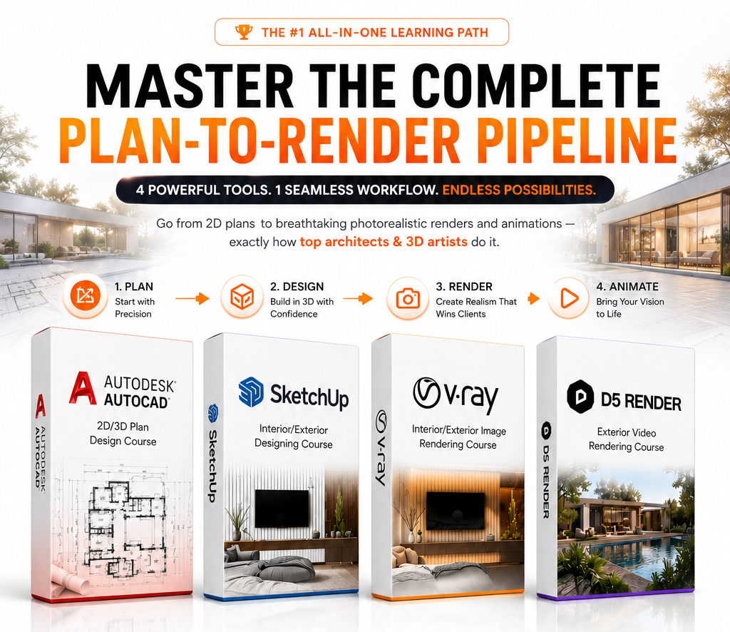 2D Plan to 3D Model to Photorealistic Render Pipeline